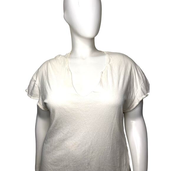 FREE PEOPLE OFF WHITE TONE TOP V NECK SHORT SLEEVE WOMEN'S SIZE L - Picture 5 of 6